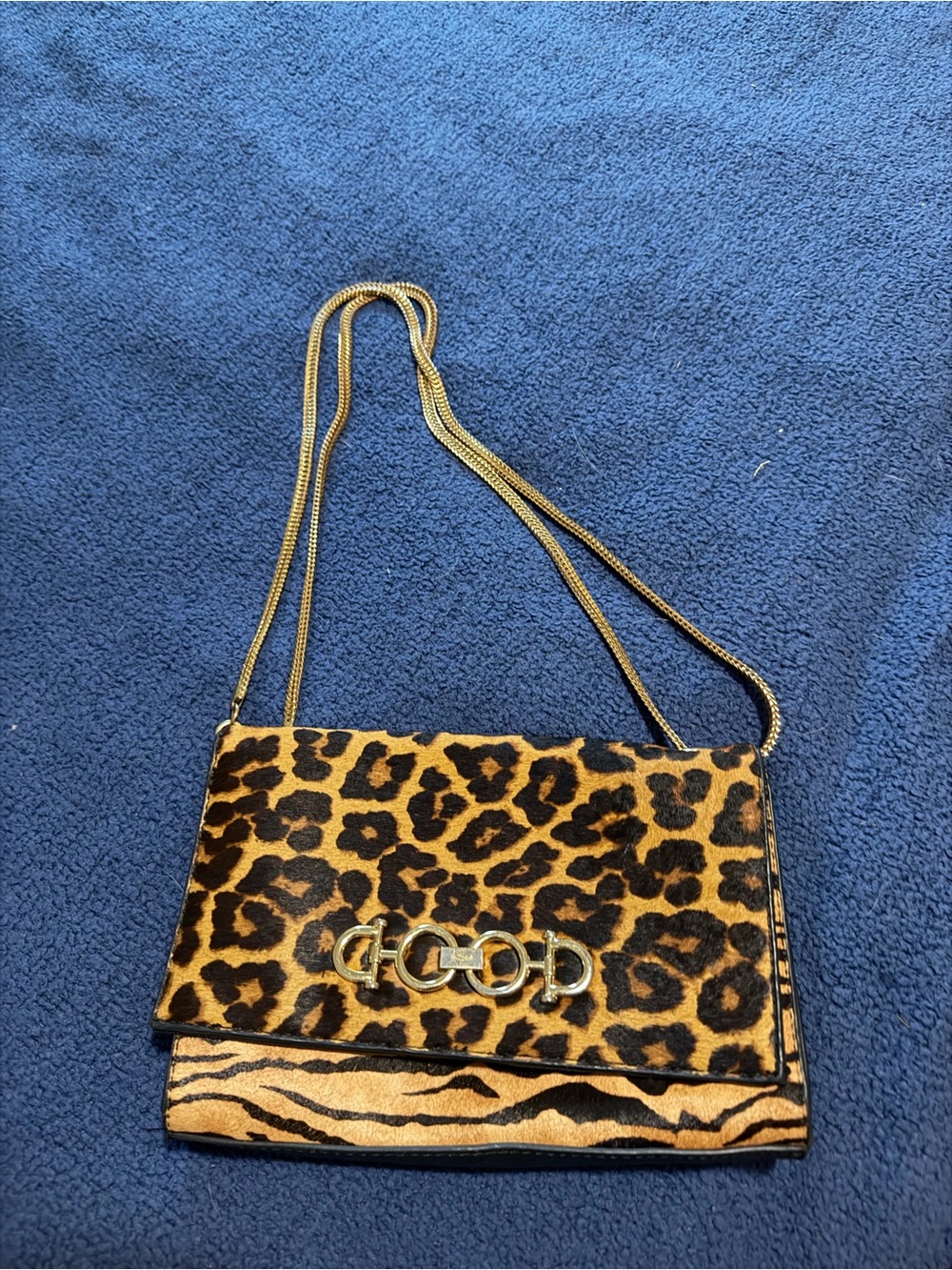 Leopard Print Chain Shoulder Bag - Gold Hardware